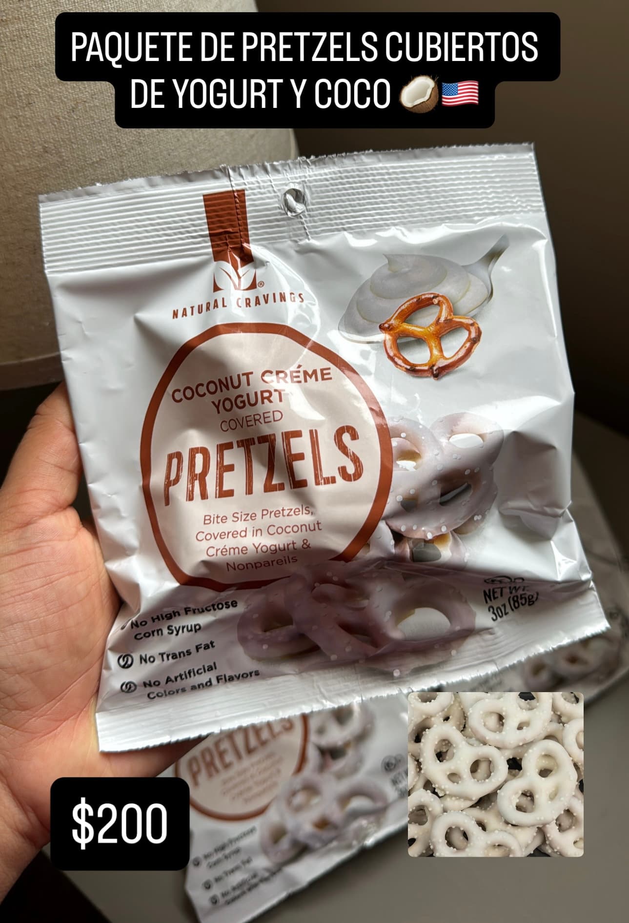 Natural Cravings Pretzels cubiertos de yogur crema de coco