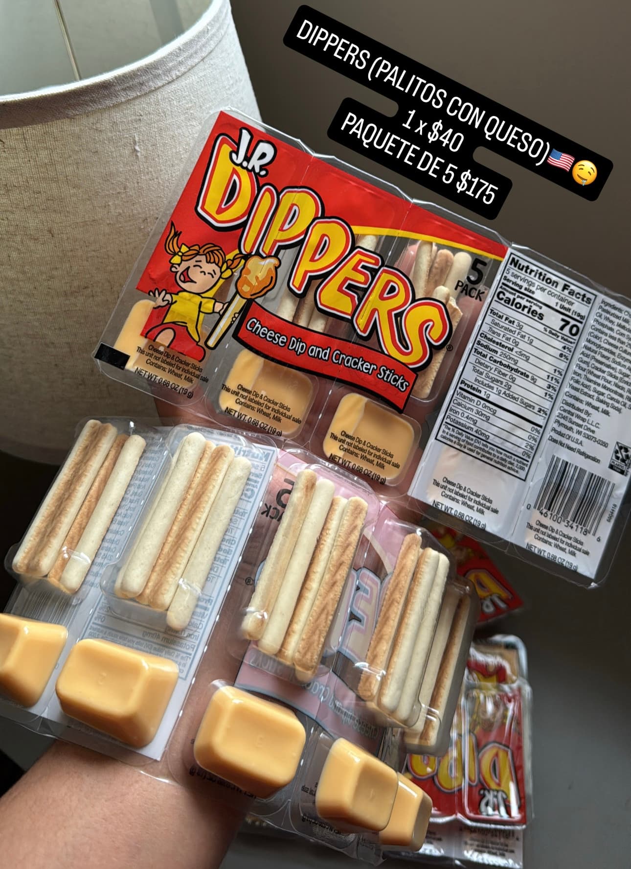 J.R. Dippers palitos con dip de queso, paquete de 5