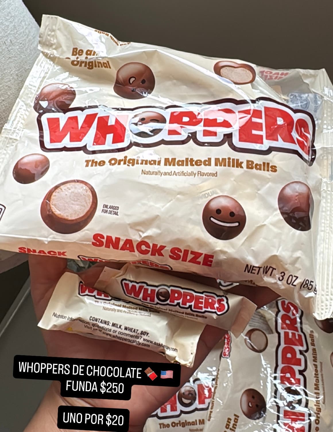 Whoppers Original Malted Milk Balls Snack Size 3 oz