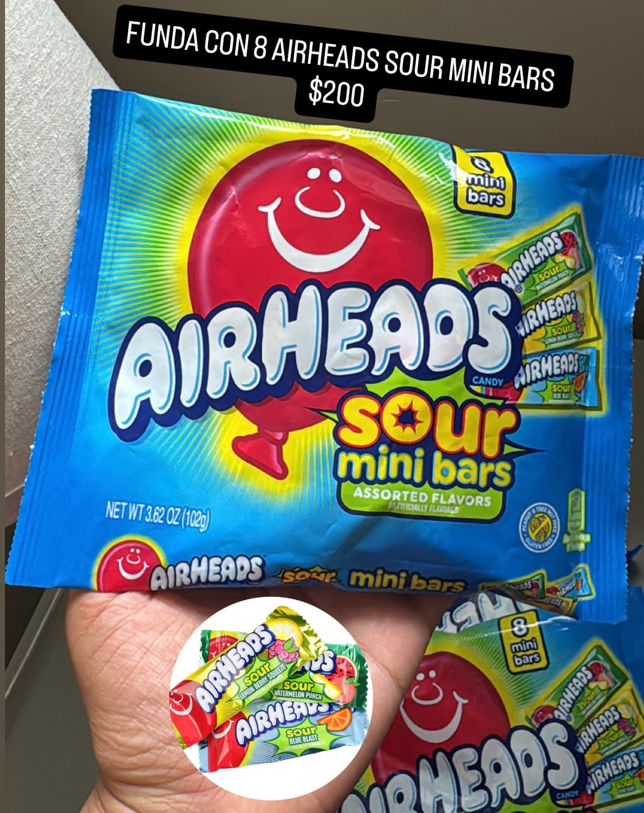 Airheads Sour Mini Bars sabores surtidos, funda de 8