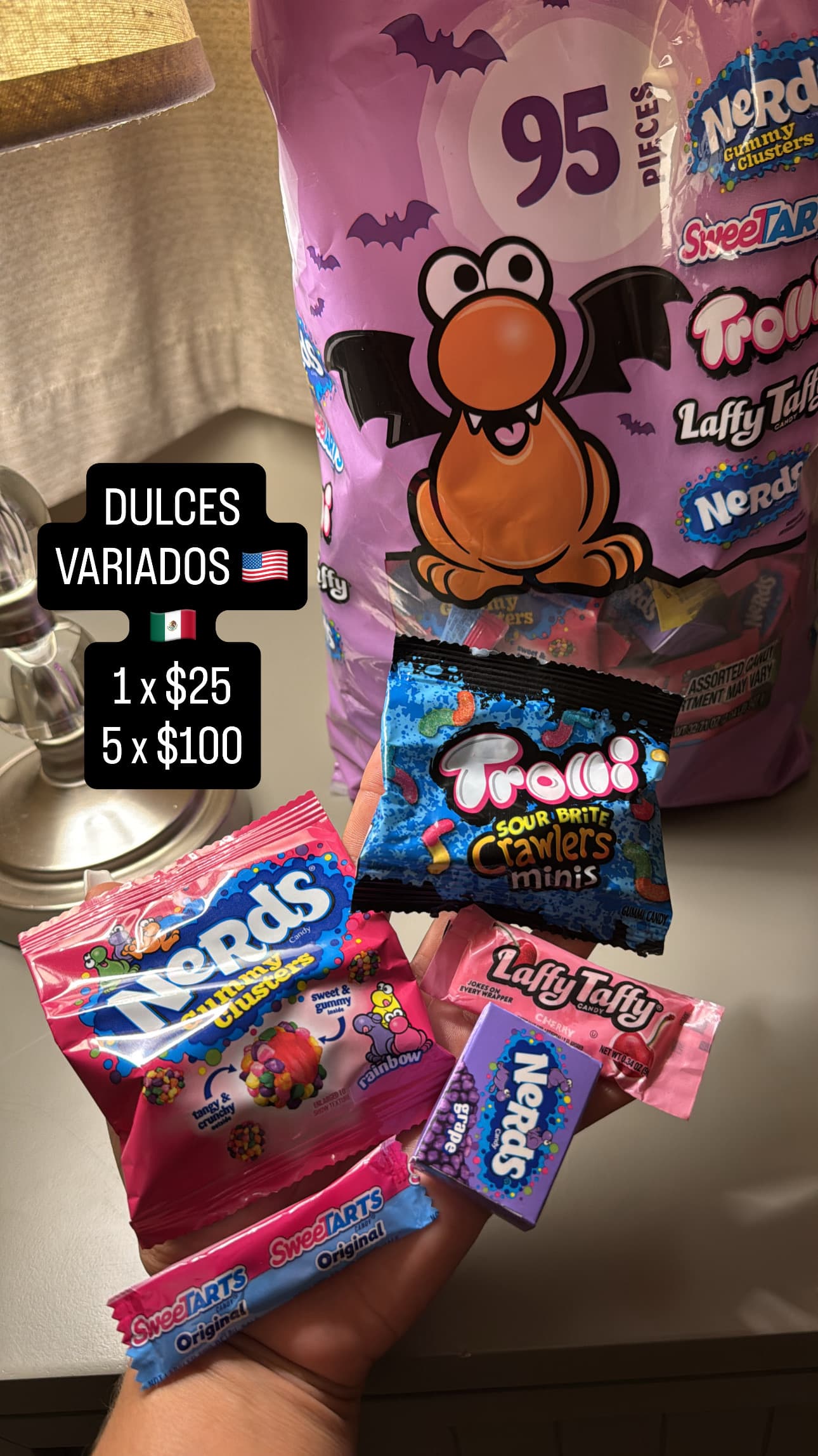 Dulces variados importados (Trolli, Nerds, SweeTARTS y Laffy Taffy)