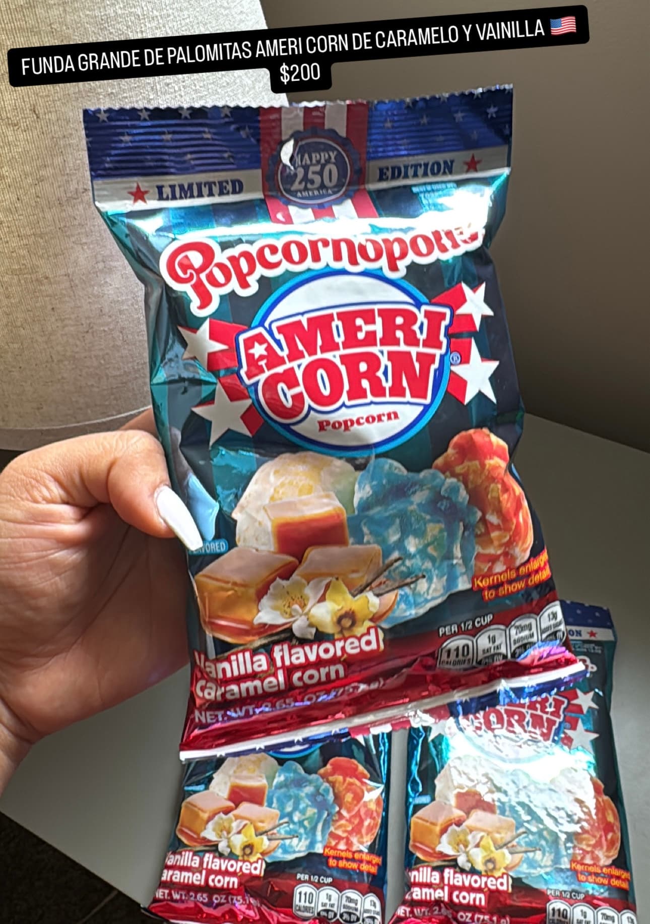 Popcornopolis AmeriCorn America 250 Edition palomitas de caramelo sabor vainilla