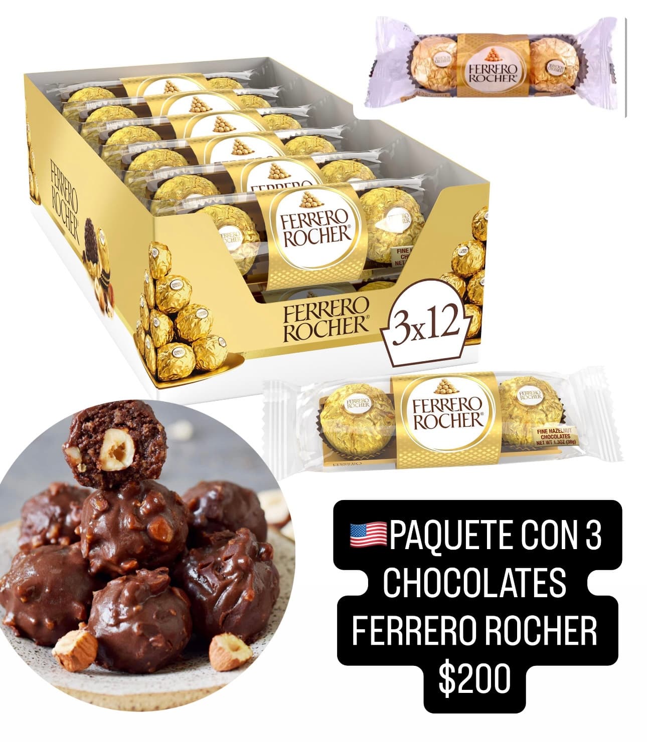 Ferrero Rocher paquete de 3 chocolates