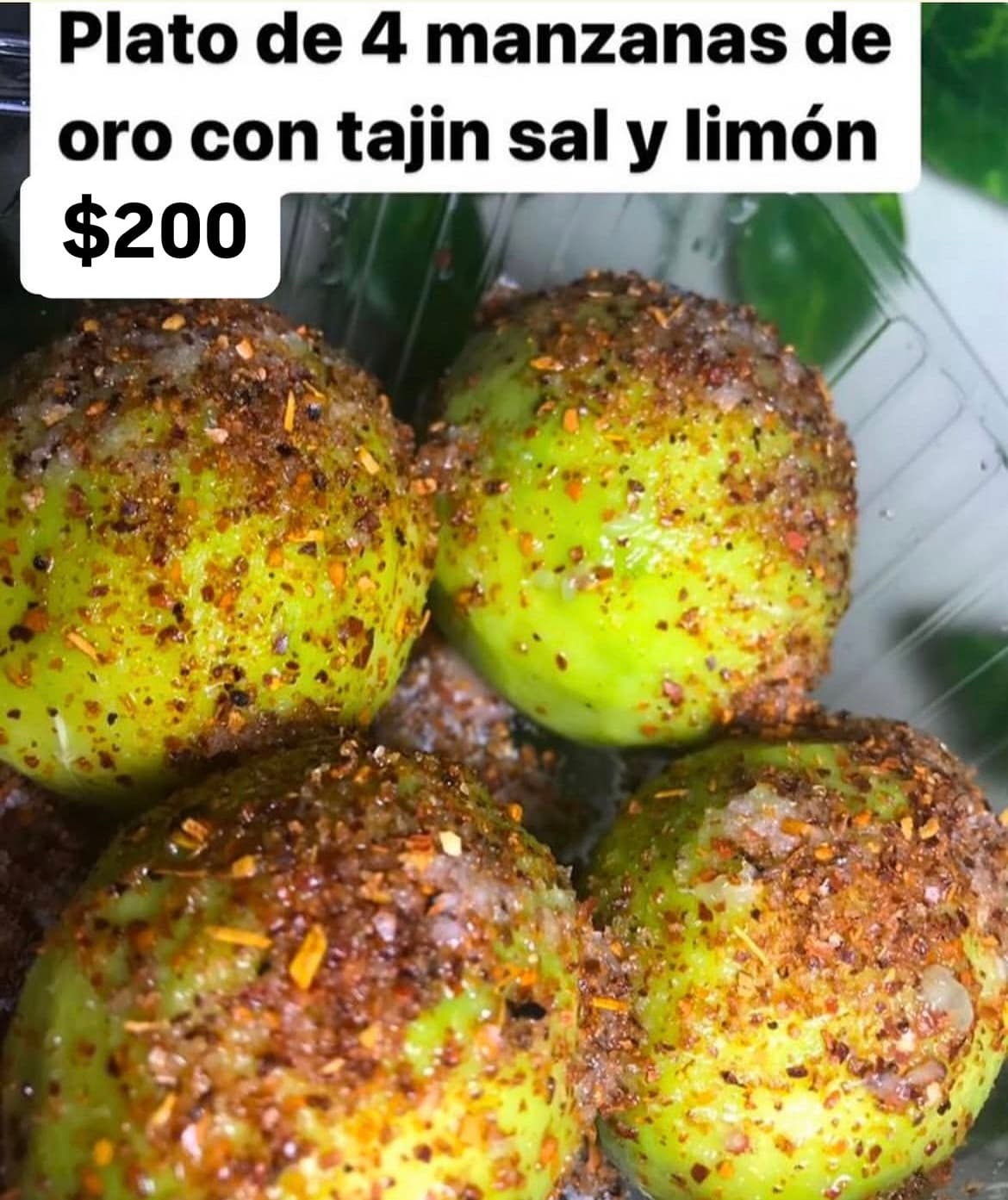 Plato de 4 manzanas de oro con Tajín, sal y limón