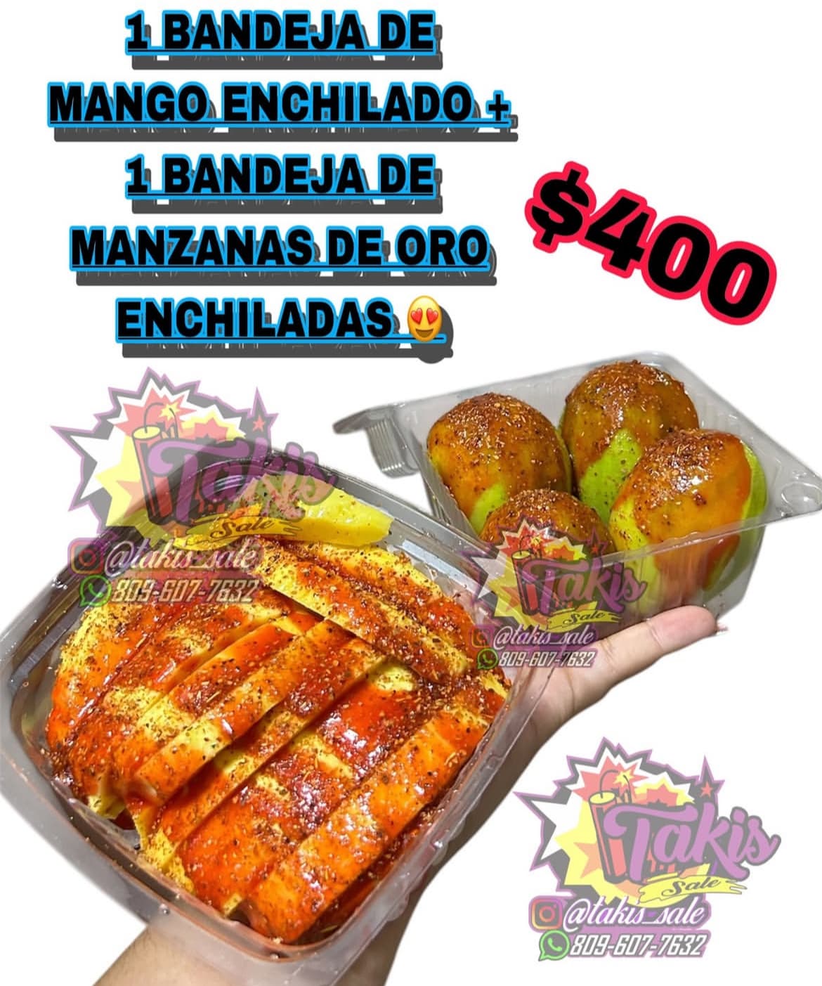 Combo de bandeja de mango enchilado y manzanas de oro enchiladas