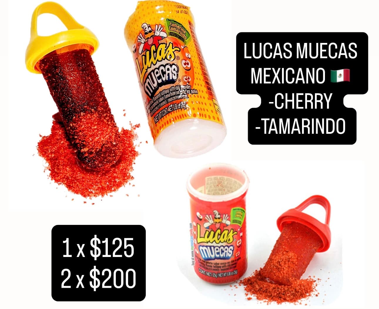 Lucas Muecas dulce en polvo sabor Cherry y Tamarindo