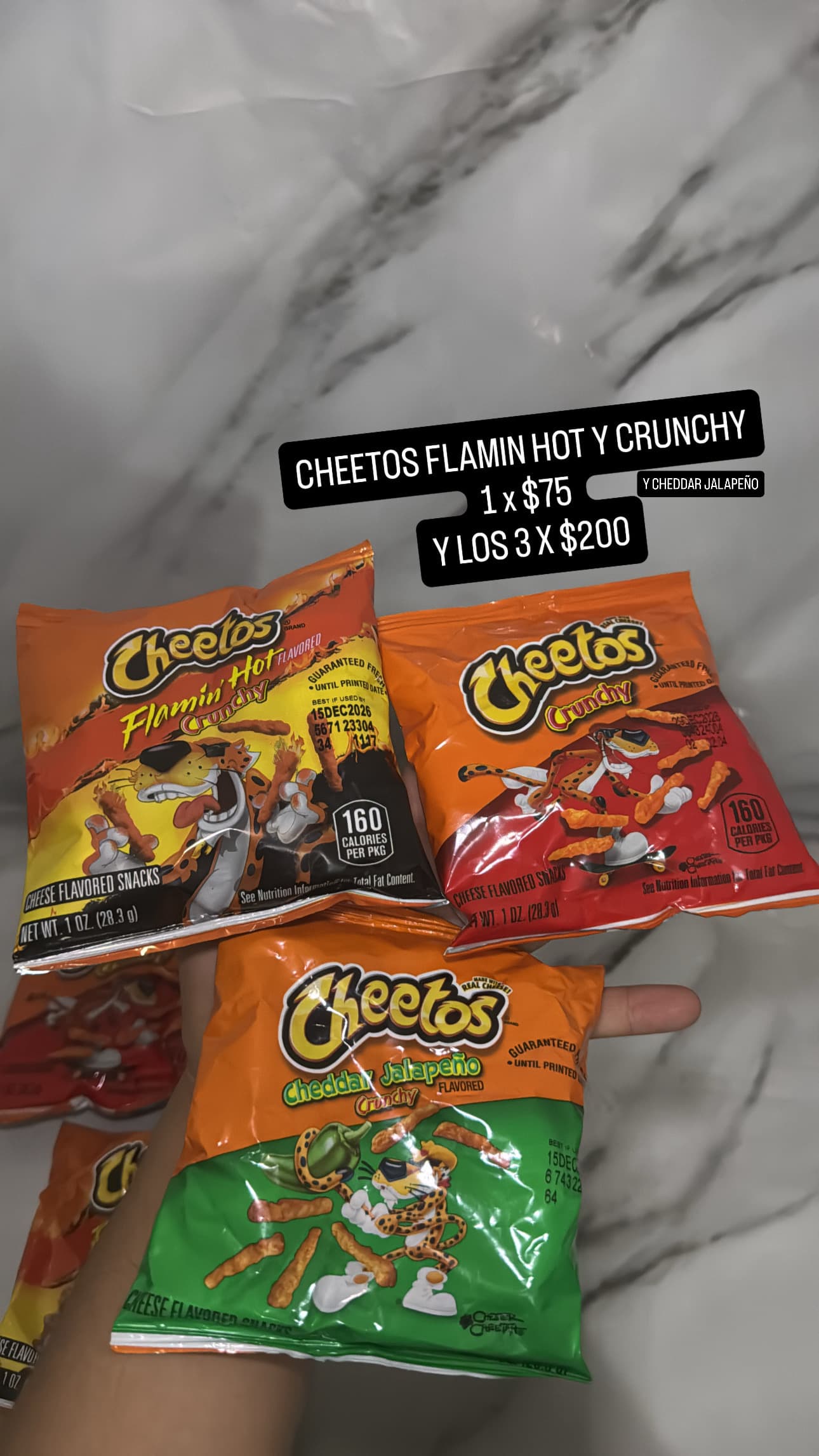 Cheetos surtidos 1 oz: Flamin' Hot, Crunchy y Cheddar Jalapeño