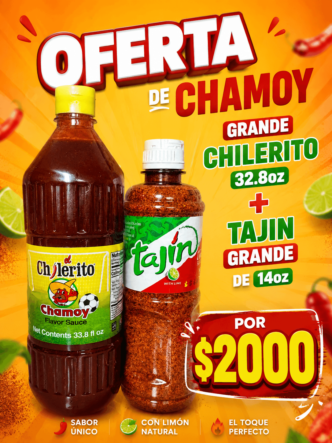 Oferta de chamoy Chilerito grande + Tajín grande
